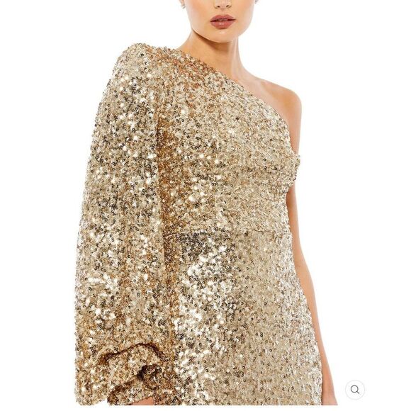 Mac Duggal 26717 SEQUINED ONE SHOULDER BISHOP SLEEVE TRUMPET GOWN - Picture 4 of 16